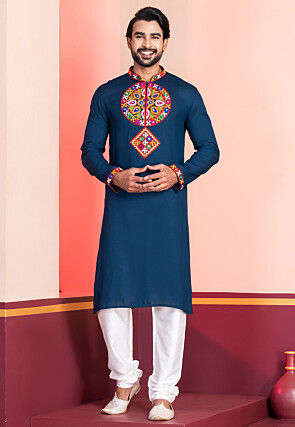 Navratri Special Rayon Kurta Set in Teal Blue
