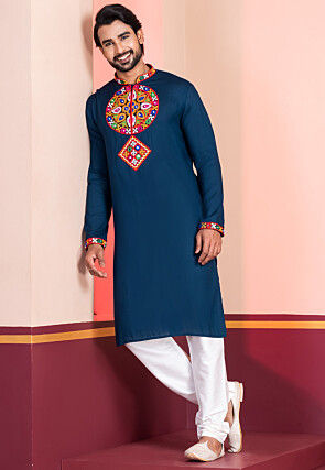 Navratri Special Rayon Kurta Set in Teal Blue