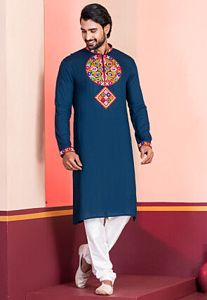 Navratri Special Rayon Kurta Set in Teal Blue