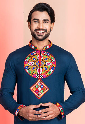 Navratri Special Rayon Kurta Set in Teal Blue