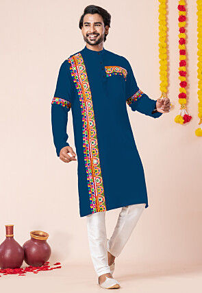 Navratri Special Rayon Kurta Set in Teal Blue
