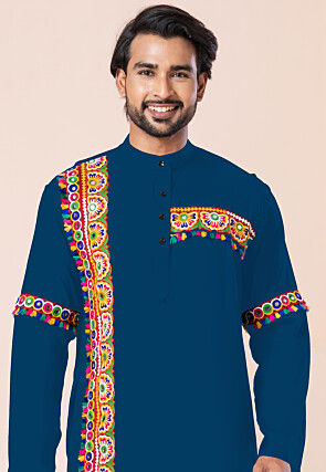 Navratri Special Rayon Kurta Set in Teal Blue