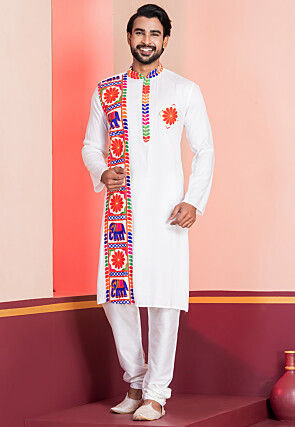 Navratri Special Rayon Kurta Set in White