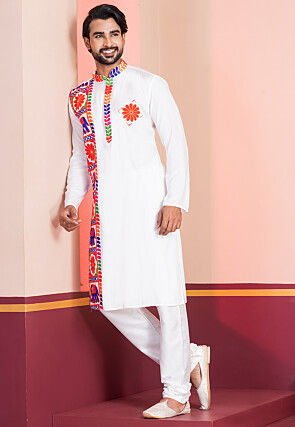 Navratri Special Rayon Kurta Set in White