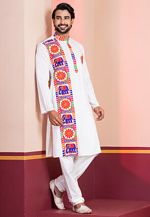Navratri Special Rayon Kurta Set in White