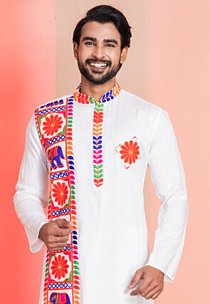 Navratri Special Rayon Kurta Set in White