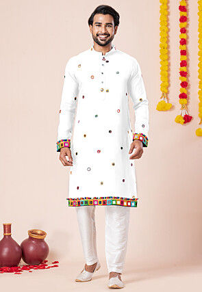 Navratri Special Rayon Kurta Set in White