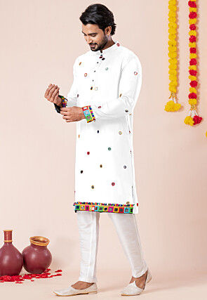 Navratri Special Rayon Kurta Set in White