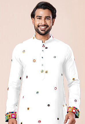Navratri Special Rayon Kurta Set in White