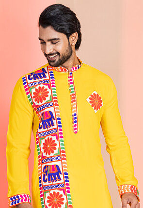 Navratri Special Rayon Kurta Set in Yellow