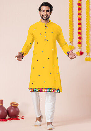 Navratri Special Rayon Kurta Set in Yellow
