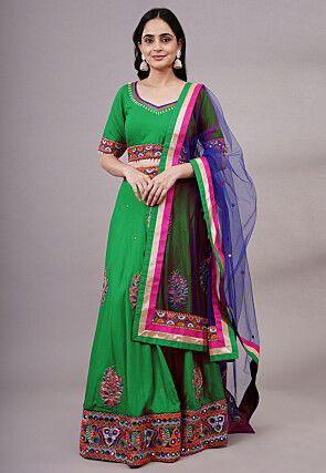 Navratri Special Rayon Lehenga in Green