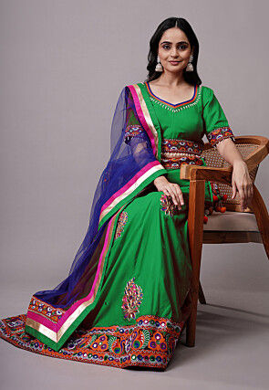 Navratri Special Rayon Lehenga in Green