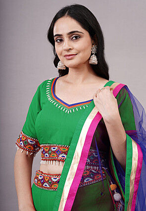 Navratri Special Rayon Lehenga in Green