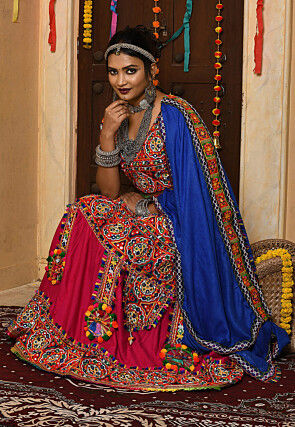 Navratri Special Rayon Lehenga in Multicolor and Fuchsia