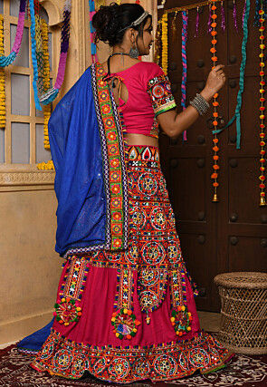 Navratri Special Rayon Lehenga in Multicolor and Fuchsia