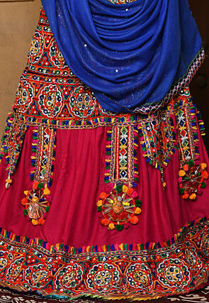 Navratri Special Rayon Lehenga in Multicolor and Fuchsia