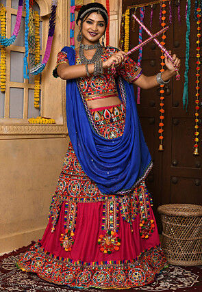 Navratri Special Rayon Lehenga in Multicolor and Fuchsia