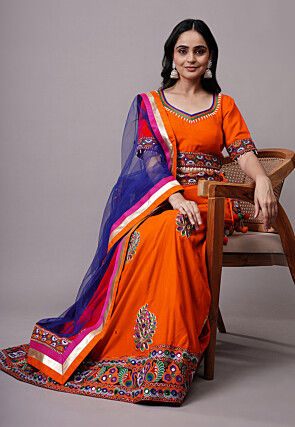 Navratri Special Rayon Lehenga in Orange