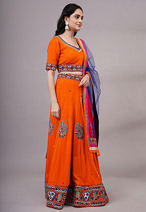 Navratri Special Rayon Lehenga in Orange