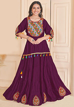 Navratri Special Rayon Lehenga in Purple