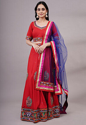 Navratri Special Rayon Lehenga in Red