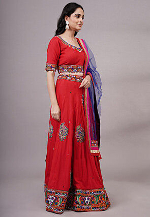 Navratri Special Rayon Lehenga in Red