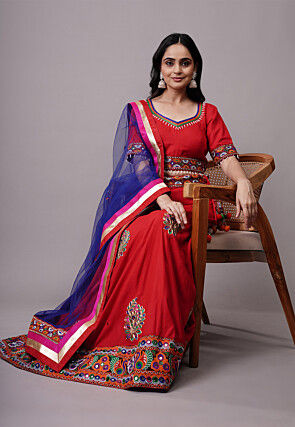 Navratri Special Rayon Lehenga in Red