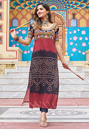 Navratri Special Rayon Straight Kurta in Black and Maroon