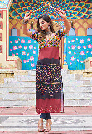 Navratri Special Rayon Straight Kurta in Black and Maroon