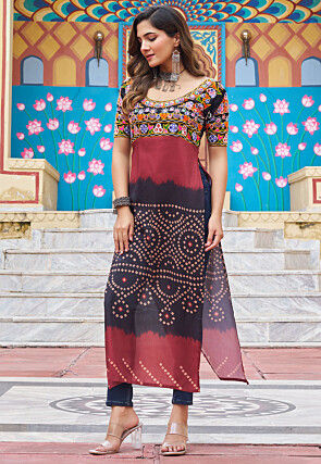 Navratri Special Rayon Straight Kurta in Black and Maroon