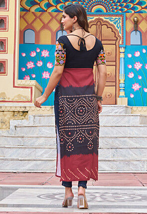 Navratri Special Rayon Straight Kurta in Black and Maroon