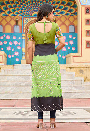 Navratri Special Rayon Straight Kurta in Light Green and Black