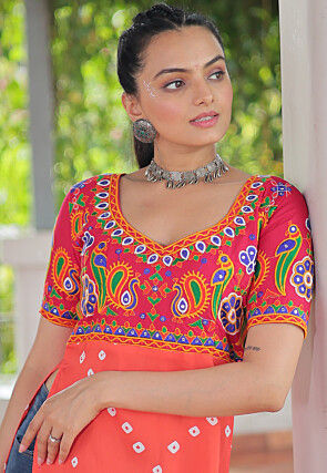 Navratri Special Rayon Straight Kurta in Orange and Pink