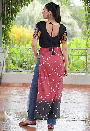 Navratri Special Rayon Straight Kurta in Peach and Black