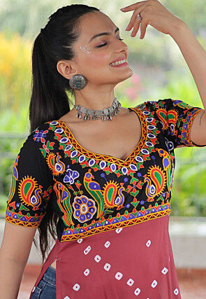 Navratri Special Rayon Straight Kurta in Peach and Black