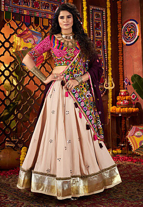 Navratri Special Viscose Cotton Lehenga in Beige