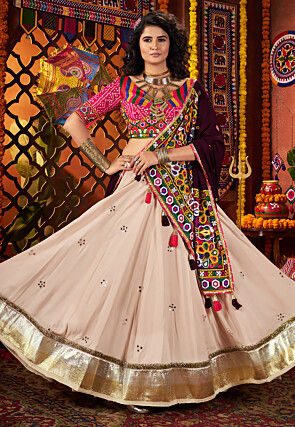 Navratri Special Viscose Cotton Lehenga in Beige