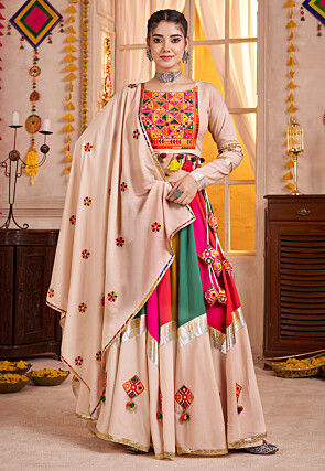 Navratri Special Viscose Cotton Lehenga in Beige