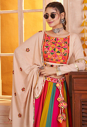 Navratri Special Viscose Cotton Lehenga in Beige