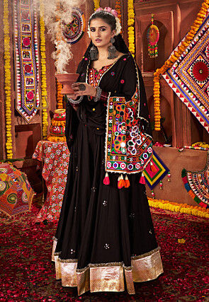 Navratri Special Viscose Cotton Lehenga in Black