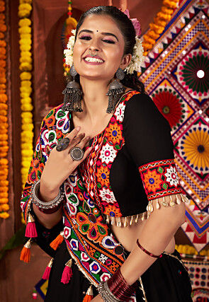 Navratri Special Viscose Cotton Lehenga in Black