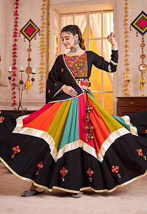Navratri Special Viscose Cotton Lehenga in Black