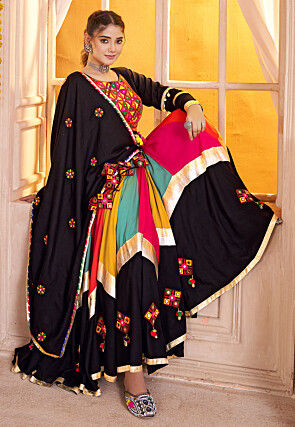 Navratri Special Viscose Cotton Lehenga in Black