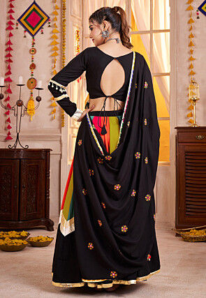 Navratri Special Viscose Cotton Lehenga in Black