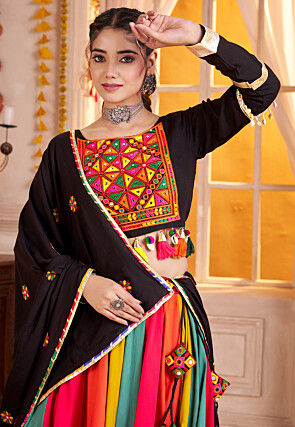 Navratri Special Viscose Cotton Lehenga in Black