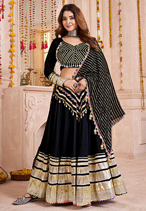 Navratri Special Viscose Cotton Lehenga in Black