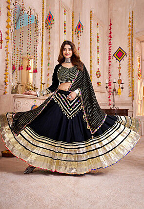 Navratri Special Viscose Cotton Lehenga in Black