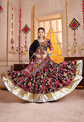 Navratri Special Viscose Cotton Lehenga in Black