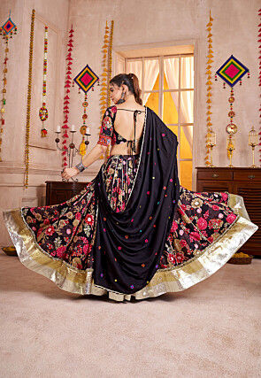 Navratri Special Viscose Cotton Lehenga in Black